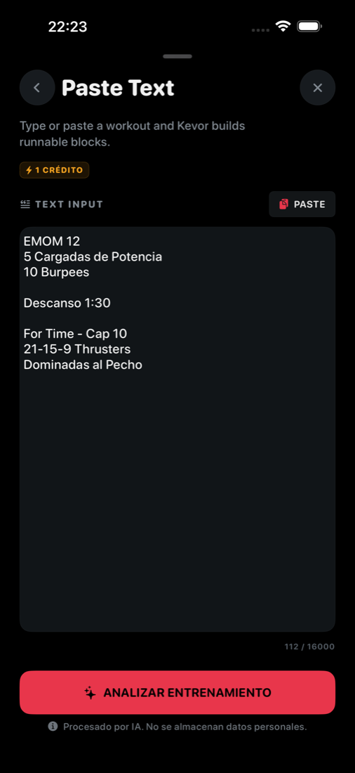 Texto del WOD pegado