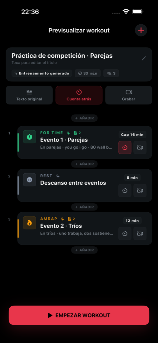 Práctica de competición en parejas y tríos generada por KEVOR